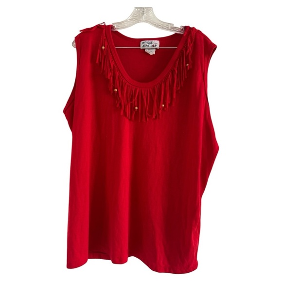 PHYSICAL ATTRACTION-NWT-Women Red FringeBeaded Sleeveless Shirt-PLUS Size 3X - Picture 1 of 8